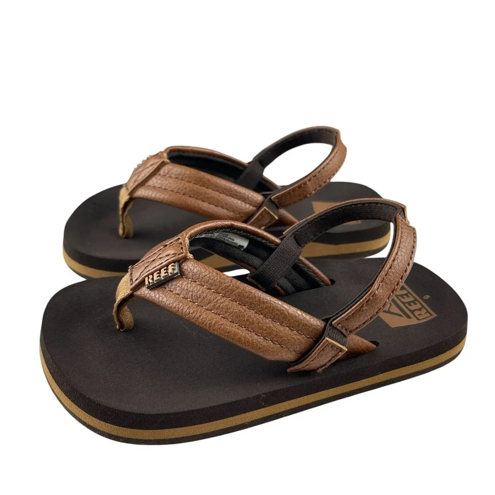 Reef Little Ahi Flip Flop Sandals Toddler Size 9 Brown Faux Leather Backstrap